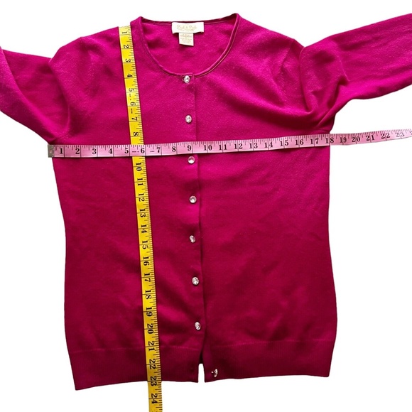 PECK & PECK 2 Ply Cashmere Cardigan Sweater Gem Buttons Satin Collar Sz M Clean! - Picture 10 of 12